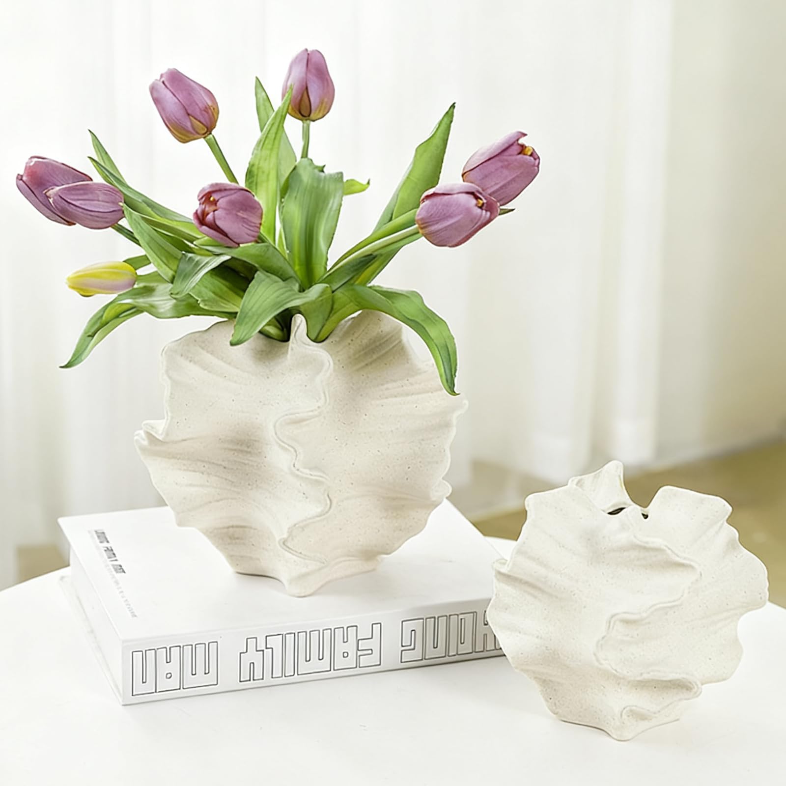 Keramik Vase, SUKIYPO Beige Moderne Vasen für Nordisches, Vasen Deko, ästhetische Boho Blumenvase für Zuhause, Wohnzimmer, Büro, Bauernhaus, Couchtisch Dekoration