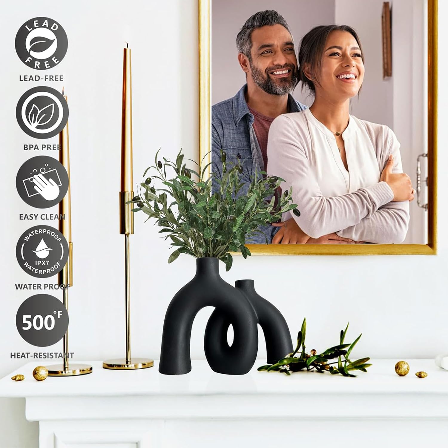 Matt-Schwarze Keramikvasen Set - Moderner Deko-Vasen für Wohnzimmer, Esstisch, Bücherregal & Kamin, Minimalistische Vasen für Diele und TV-Schrank