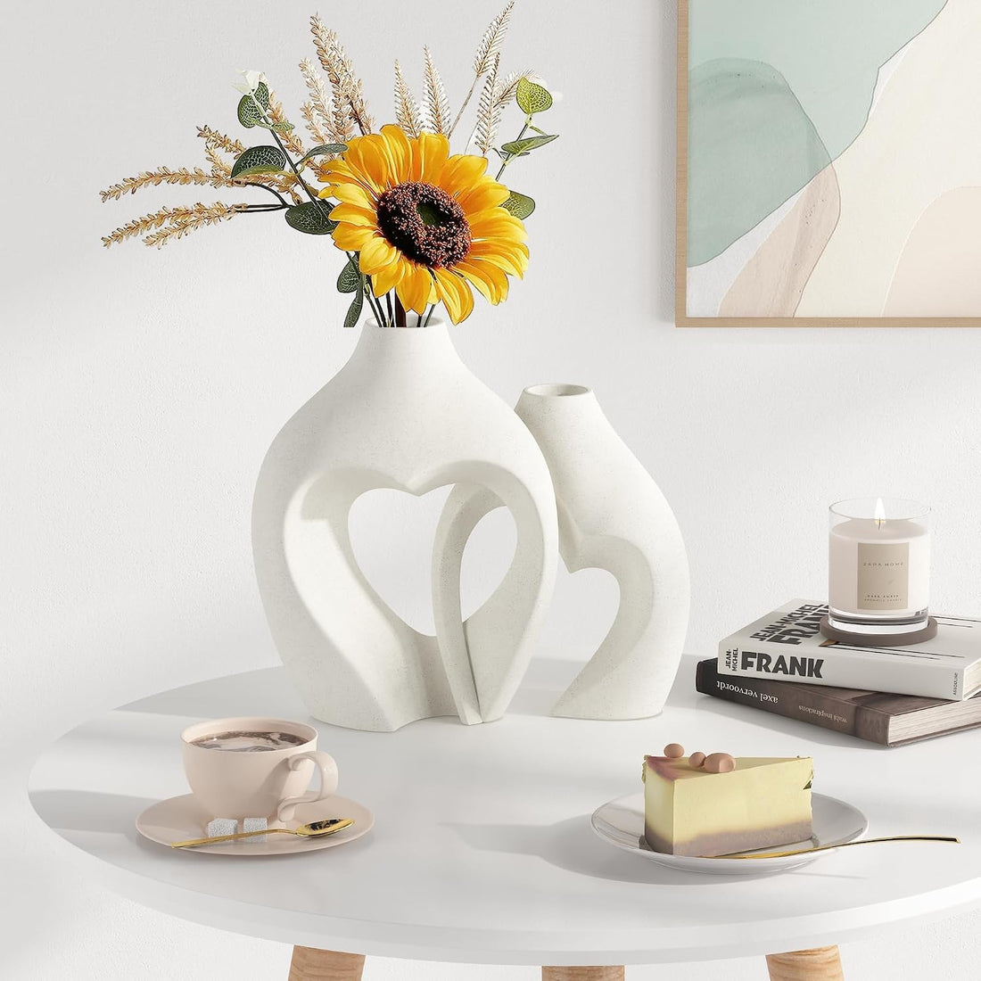 Weiße herzförmige Keramikvase 2er Set Keramik Vase Matt Deko