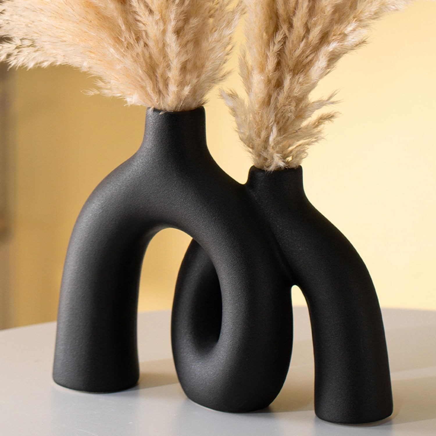 Matt-Schwarze Keramikvasen Set - Moderner Deko-Vasen für Wohnzimmer, Esstisch, Bücherregal & Kamin, Minimalistische Vasen für Diele und TV-Schrank
