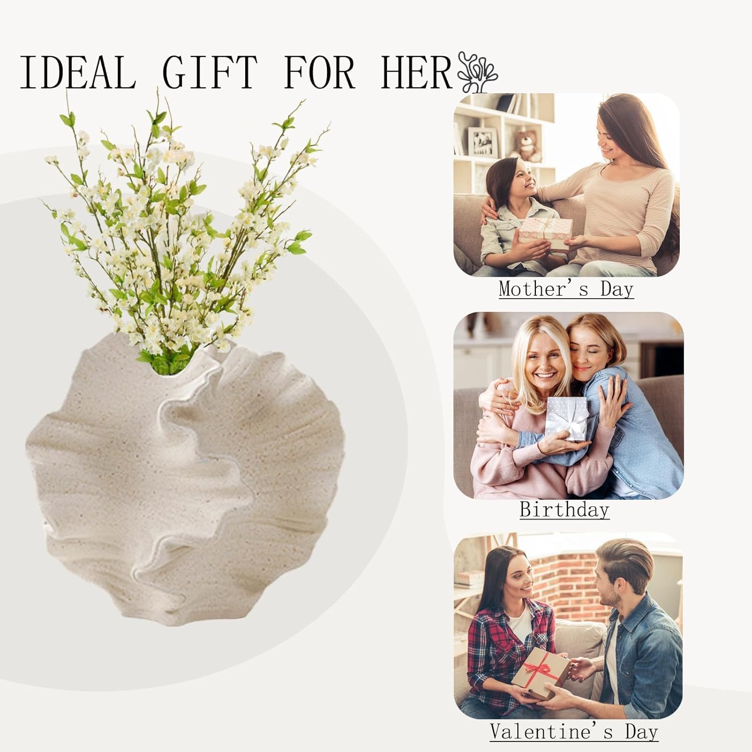 Keramik Vase, SUKIYPO Beige Moderne Vasen für Nordisches, Vasen Deko, ästhetische Boho Blumenvase für Zuhause, Wohnzimmer, Büro, Bauernhaus, Couchtisch Dekoration