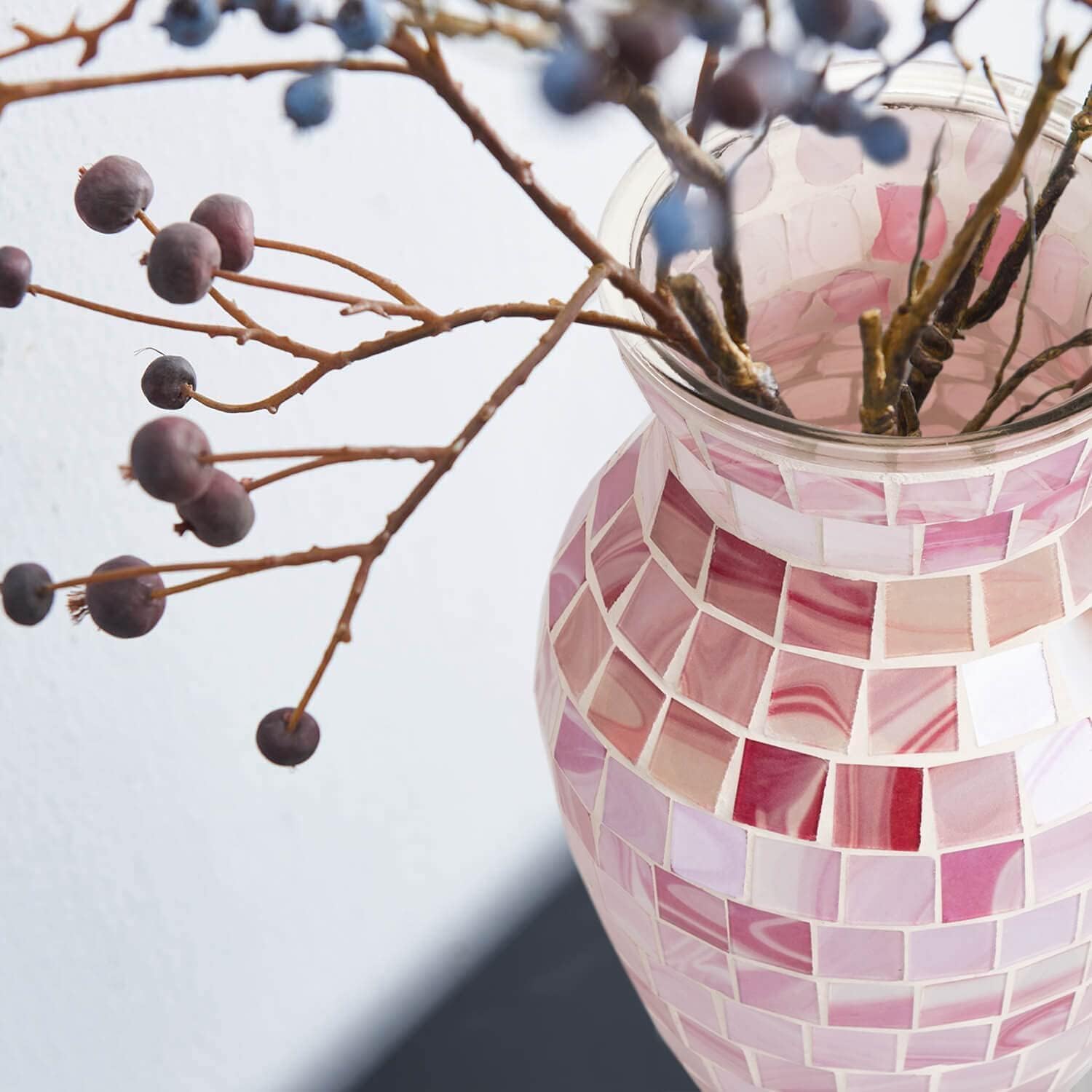 Pink Glasvase für Blumen - Moderne Boho Blumenvase für Tischdeko, Deko Vasen für Wohnzimmer, Küche, Home, Fensterbank & Regal