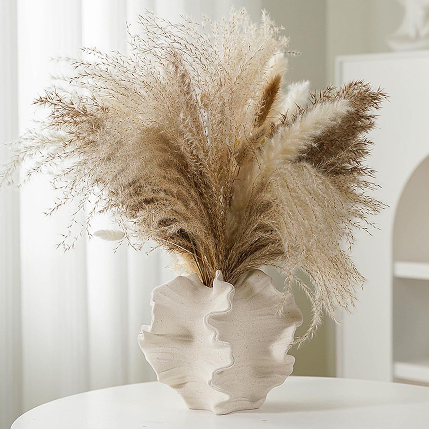 Keramik Vase, SUKIYPO Beige Moderne Vasen für Nordisches, Vasen Deko, ästhetische Boho Blumenvase für Zuhause, Wohnzimmer, Büro, Bauernhaus, Couchtisch Dekoration