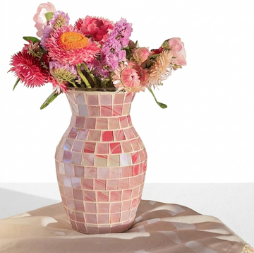 Pink Glasvase für Blumen - Moderne Boho Blumenvase für Tischdeko